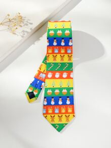 Hombres corbata con patrón de muñeca de nieve y alce de Navidad - Multicolor - Ver 2