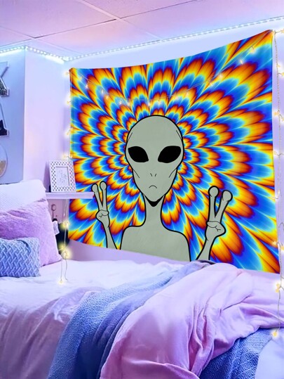 Tapiz con estampado alienígena, bandera para la habitación, decoración de la habitación, tapiz, decoración de pared, arte de pared, accesorios de habitación, banderas para la habitación, decoración del hogar, tapiz de pared