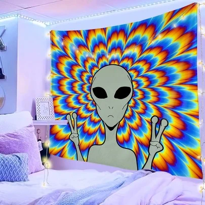 外星人图案挂毯、房间旗帜、房间装饰、挂毯、墙壁装饰、墙壁艺术、房间用品、房间旗帜、家居装饰、墙壁挂毯