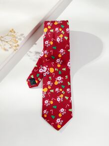 Men Christmas Santa Claus & Tree Pattern Tie - Burgundy - View 1