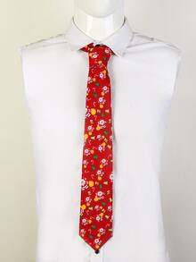 Men Christmas Santa Claus & Tree Pattern Tie - Burgundy - View 2