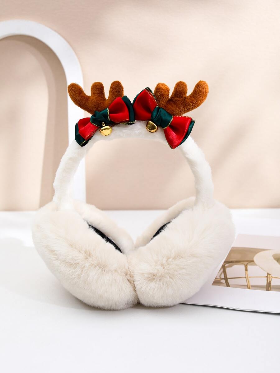 Antler & Bow Decor Fluffy Earmuffs - Beige - View 1