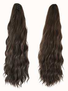 Claw Clip Medium Curly Ponytail Synthetic Hair Extension - Brown - View 1