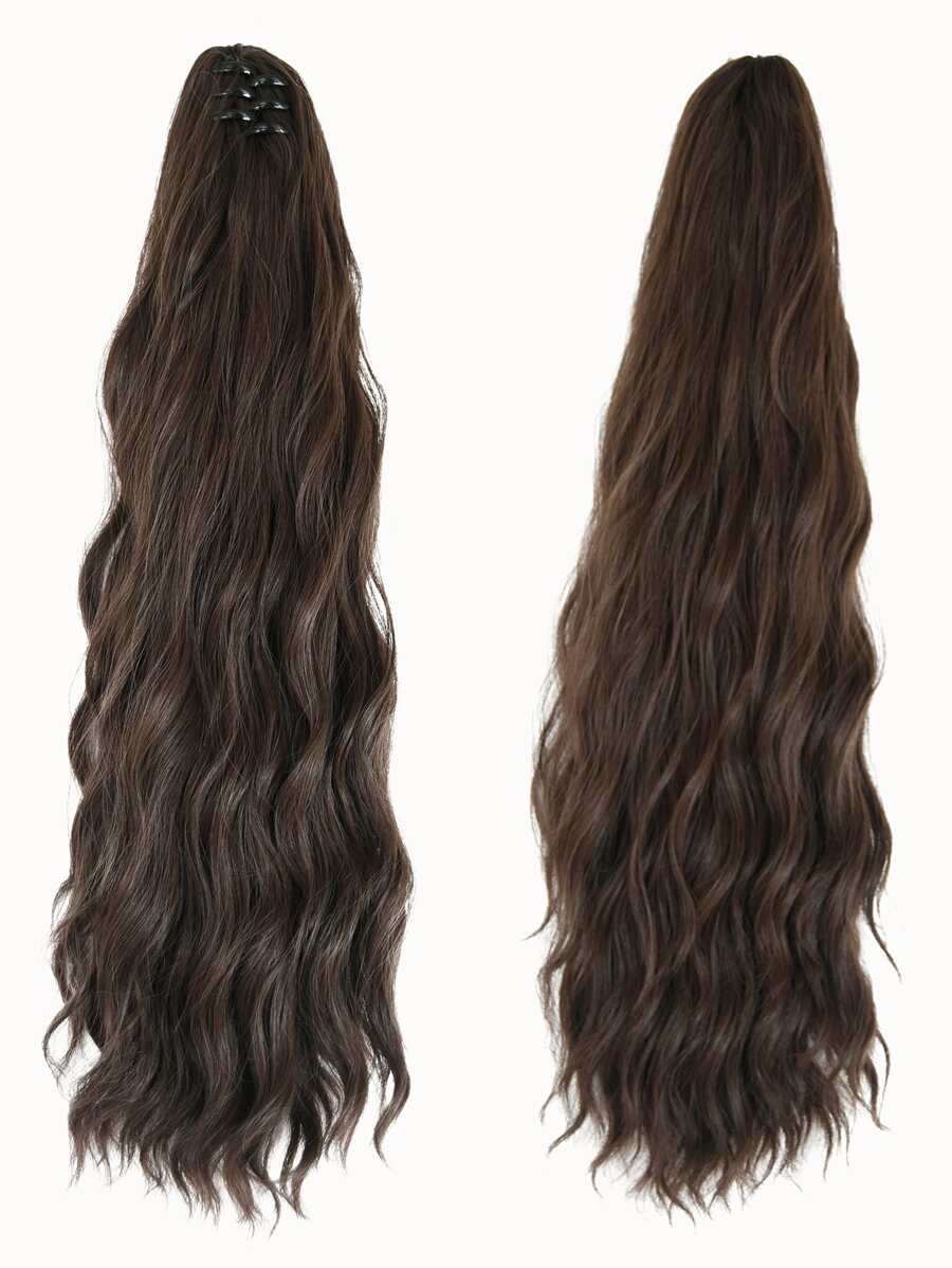 Claw Clip Medium Curly Ponytail Synthetic Hair Extension - Brown - View 1