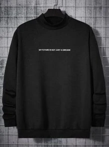 Manfinity RebelGame Men Plus Slogan Graphic Mock Neck Sweatshirt - Black - View 1