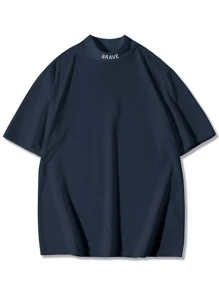 Manfinity Roghcode Tops Nam Thêu Lá thư Giải trí - Màu xanh hải quân - Xem 3