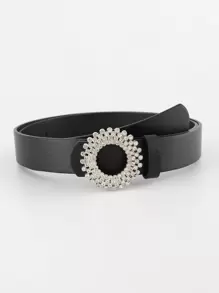 Party Rhinestone Decor Round Buckle Belt - Black - View 1