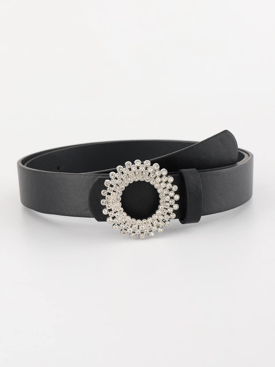 Party Rhinestone Decor Round Buckle Belt - Black - View 1