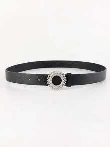 Party Rhinestone Decor Round Buckle Belt - Black - View 2