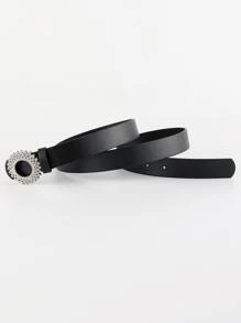 Party Rhinestone Decor Round Buckle Belt - Black - View 4