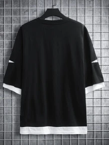 Manfinity Hypemode Loose-Fit Men's 2 In 1 Ripped Detail Drop Shoulder T-Shirt - Black - View 2