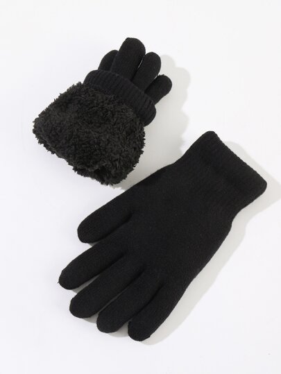 Men Solid Plush Lined Gloves Halloween Accessories Winter Gloves