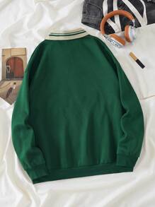 SHEIN EZwear Letter Graphic Contrast Collar Thermal Lined Sweatshirt