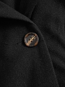 SHEIN Clasi Plus Shawl Collar Double Breasted Overcoat - Black - View 3