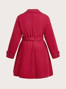 SHEIN Clasi Plus Double Breasted Belted Overcoat - Rose Red - View 2