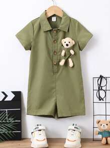 小男童絨毛熊裝飾襯衫連體短褲