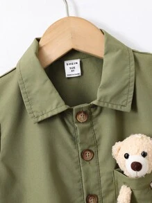 小男童絨毛熊裝飾襯衫連體短褲