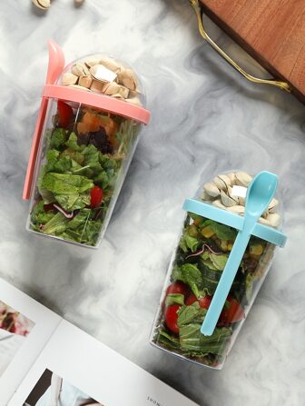 1入組隨機色沙拉杯帶勺子