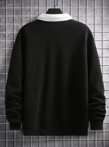 Manfinity Hombres Sudadera de cuello en contraste de hombros caídos - Negro - Ver 2