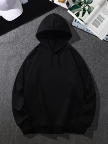 Manfinity Hombres Capucha con estampado de letra con cordón - Negro - Ver 3