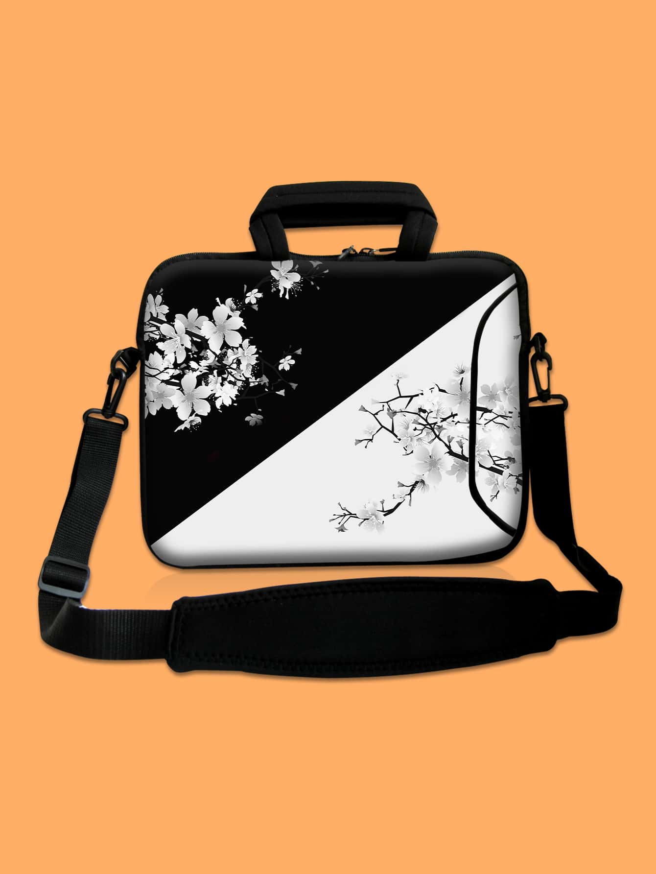 1 túi máy tính xách tay họa tiết hoa - Đen và trắng - Xem 1