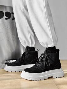 Men Lace-up Front Combat Boots - Black - View 1