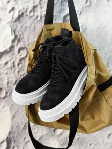 Men Lace-up Front Combat Boots - Black - View 2