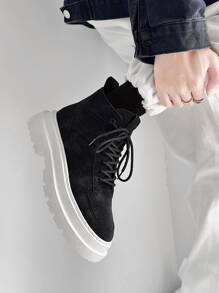 Men Lace-up Front Combat Boots - Black - View 3