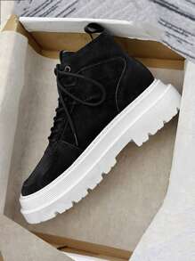 Men Lace-up Front Combat Boots - Black - View 5