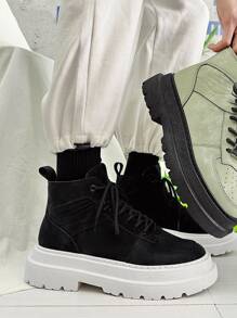 Men Lace-up Front Combat Boots - Black - View 6