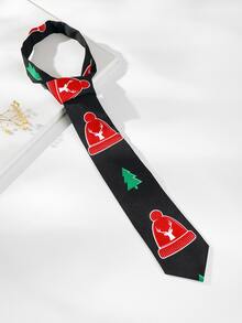 Men Christmas Tree & Hat Pattern Tie - Black - View 2