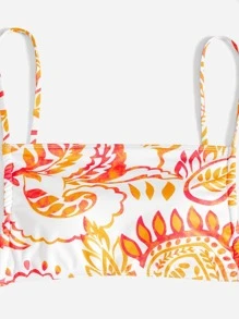 Swim Vcay Plus Size Botanical Print High Waisted Bikini Set Summer Beach - Multicolor - View 4