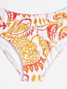 Swim Vcay Plus Size Botanical Print High Waisted Bikini Set Summer Beach - Multicolor - View 5