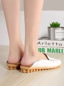 Stitch Detail Slip-On Flat Loafers - White - View 2