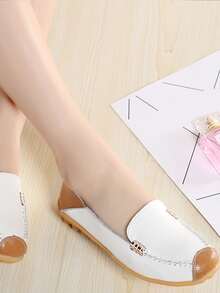 Stitch Detail Slip-On Flat Loafers - White - View 4