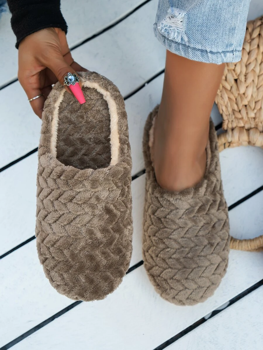 Minimalist Fluffy Bedroom Slippers - Coffee Brown - View 1