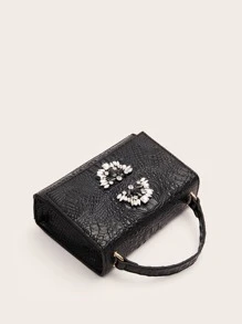 VANESSAMAY&DKMG Crocodile Rhinestone Decor Square Bag - Black - View 4