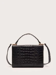 VANESSAMAY&DKMG Crocodile Rhinestone Decor Square Bag - Black - View 5