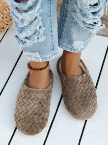 Minimalist Fluffy Bedroom Slippers - Coffee Brown - View 2