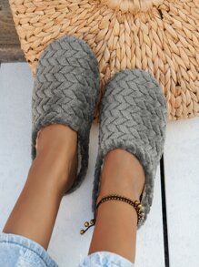 Minimalist Fuzzy Bedroom Slippers - Dark Grey - View 1