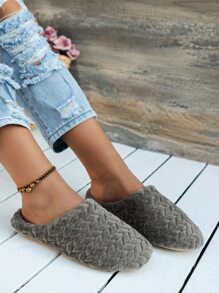 Minimalist Fuzzy Bedroom Slippers - Dark Grey - View 3