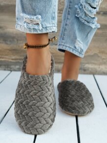 Minimalist Fuzzy Bedroom Slippers - Dark Grey - View 4
