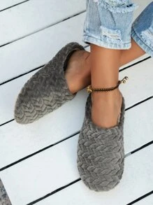 Minimalist Fuzzy Bedroom Slippers - Dark Grey - View 5