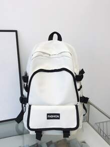 Niños Mochila funcional unido en contraste con parche de letra de gran capacidad - Blanco - Ver 1