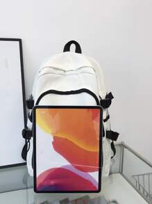 Niños Mochila funcional unido en contraste con parche de letra de gran capacidad - Blanco - Ver 4