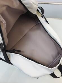 Niños Mochila funcional unido en contraste con parche de letra de gran capacidad - Blanco - Ver 5