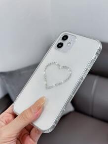 Rhinestone Heart Decor Clear Phone Case Compatible With IPhone 11,IPhone 13,IPhone 14 Pro Max - Clear - View 1