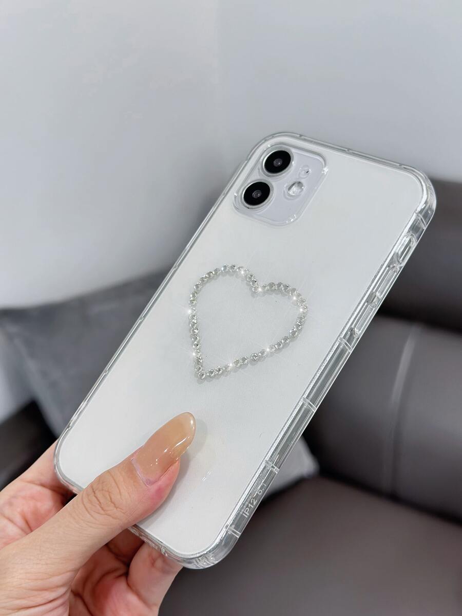 Rhinestone Heart Decor Clear Phone Case Compatible With IPhone 11,IPhone 13,IPhone 14 Pro Max - Clear - View 1