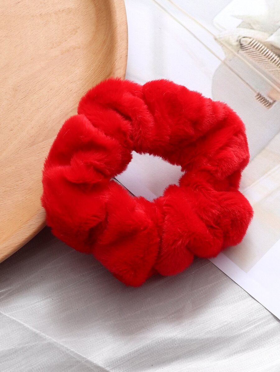 1pc Cute Plush Hair Ties For Girls - Red - View 1