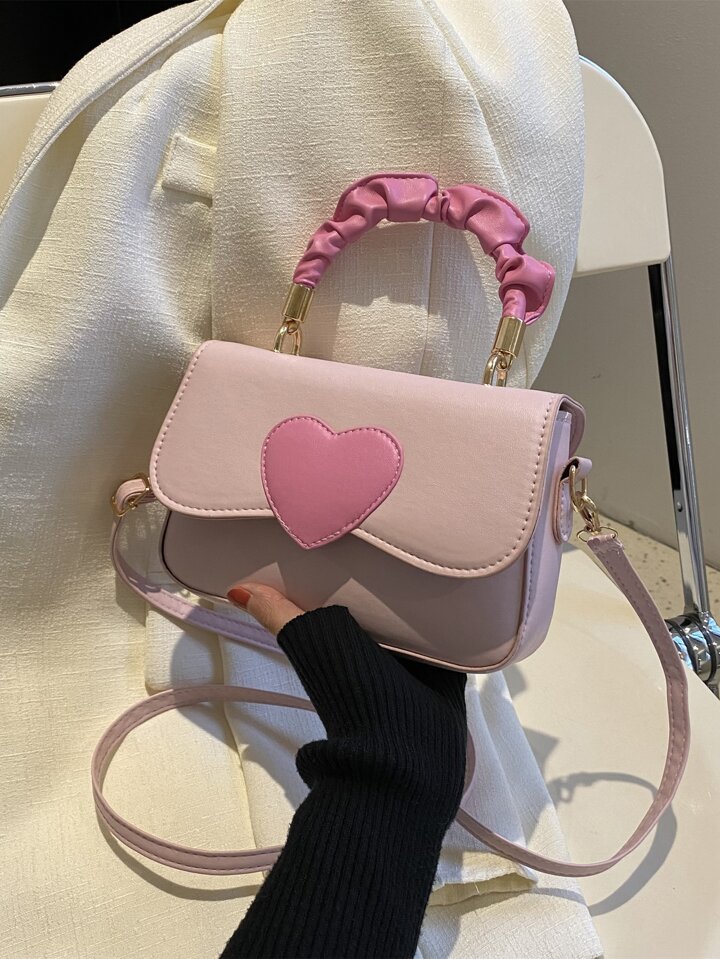 Heart & Ruched Detail Flap Square Bag | SHEIN USA